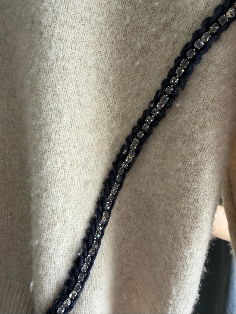 J. Crew Beige Crewneck Sweater with Black Trim Detail